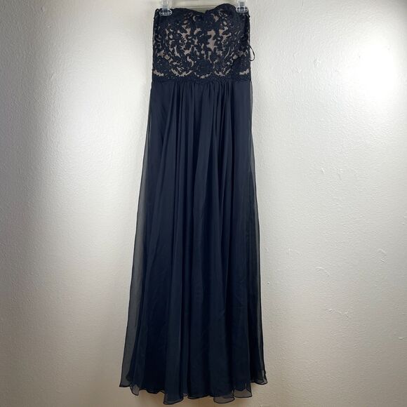 May Queen Dress Womens 12 Black Strapless Lace Chiffon A-Line Evening Gown Prom - Picture 1 of 12